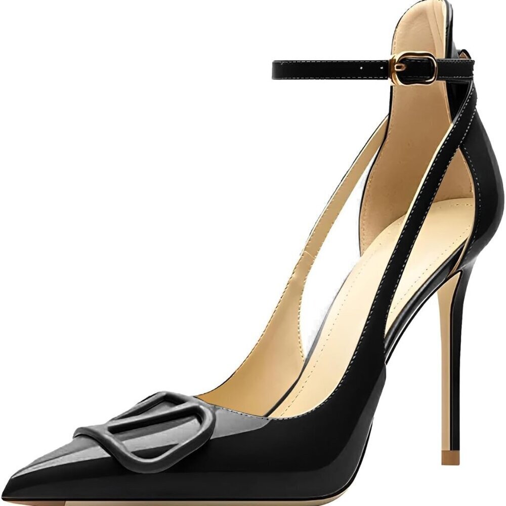 Women’s Pointed Toe Strappy High Heel Shoes Faux Leather Sexy Pumps